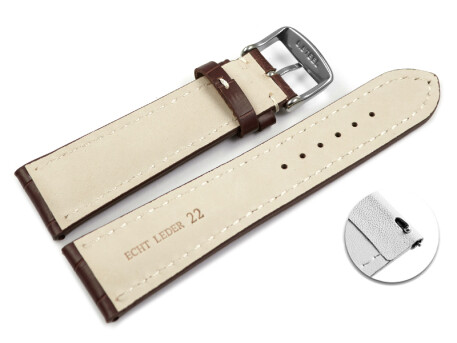 Bracelet De Montre Cuir Grain Croco Marron - Dégagement Rapide - Rembourrage Épais - Longueur M