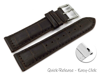 Bracelet montre à dégagement rapide rembourrage grain croco marron foncé XS 18mm 20mm 22mm 24mm