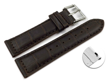 Bracelet montre à dégagement rapide rembourrage grain croco marron foncé XS 18mm 20mm 22mm 24mm