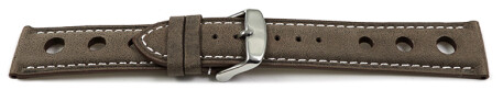 Bracelet montre à dégagement rapide cuir de veau perforé marron foncé couture blanche 18mm 20mm 22mm