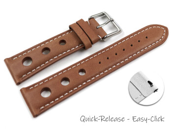 Bracelet montre à dégagement rapide cuir de veau perforé marron clair couture blanche 18mm 20mm 22mm