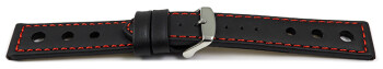 Bracelet montre à dégagement rapide cuir de veau perforé noir couture rouge 18mm 20mm 22mm 24mm
