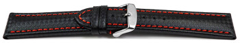 Bracelet montre à dégagement rapide Carbone noir couture rouge 18mm 20mm 22mm 24mm