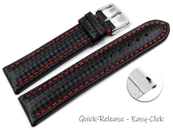 Bracelet montre à dégagement rapide Carbone noir couture rouge 18mm 20mm 22mm 24mm