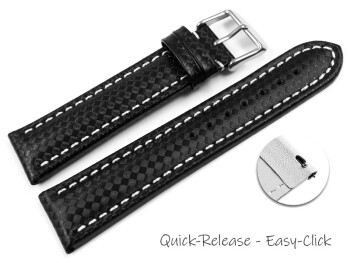 Bracelet montre à dégagement rapide Carbone noir couture blanche 18mm 20mm 22mm 24mm