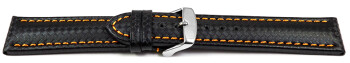 Bracelet montre à dégagement rapide Carbone noir couture orange 18mm 20mm 22mm 24mm