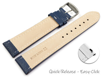 Bracelet montre à dégagement rapide cuir de veau grainé bleu 18mm 20mm 22mm 24mm