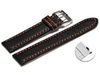 Bracelet montre à dégagement rapide noir cuir surpique orange 18mm 20mm 22mm 24mm