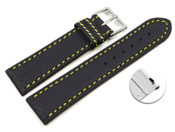 Bracelet montre à dégagement rapide noir cuir surpique jaune 18mm 20mm 22mm 24mm