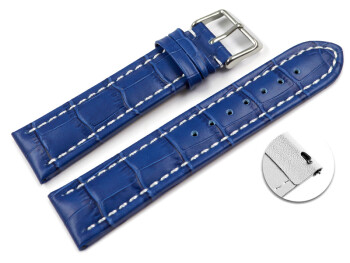 Bracelet montre à dégagement rapide cuir de veau grain croco bleu surpiqué 18mm 20mm 22mm 24mm