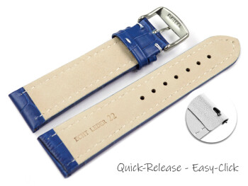 Bracelet montre à dégagement rapide cuir de veau grain croco bleu surpiqué 18mm 20mm 22mm 24mm