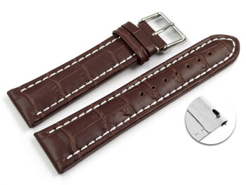 Bracelet montre à dégagement rapide cuir de veau grain croco marron surpiqué 18mm 20mm 22mm 24mm