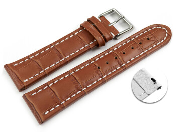 Bracelet montre à dégagement rapides cuir de veau grain croco marron clair surpiqué 18mm 20mm 22mm 24mm