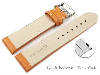 Bracelet montre à dégagement rapide cuir de veau grain croco -orange surpiqué 18mm 20mm 22mm 24mm