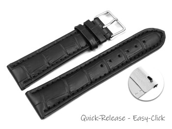 Bracelet montre à dégagement rapide cuir de veau grain croco noir 18mm 20mm 22mm 24mm