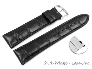 Bracelet montre à dégagement rapide en cuir de veau grain croco fait main noir mat 17mm 19mm 21mm 23mm