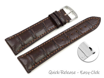 Bracelet montre à dégagement rapide en cuir de veau grain croco fait main marron foncé mat 17mm 19mm 21mm 23mm
