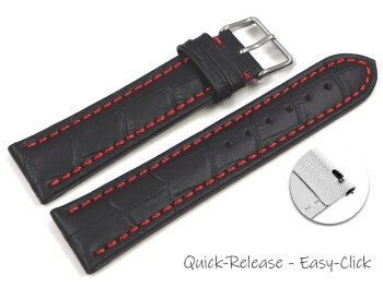 Bracelet montre à dégagement rapide cuir de veau grain croco couture rouge XL
