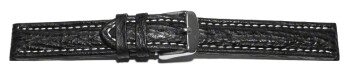 Bracelet montre à dégagement rapide requin véritable noir surpiqué 18mm 20mm 22mm 24mm