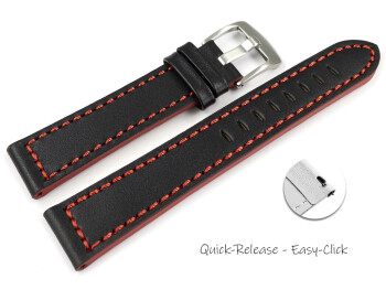 Bracelet montre à dégagement rapide cuir noir coutures rouges 18mm 20mm 22mm 24mm modèle Sportiv
