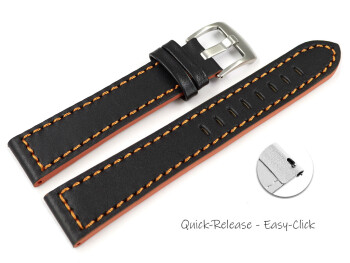Bracelet montre à dégagement rapide cuir noir coutures en orange modèle Sportiv 18mm 20mm 22mm 24mm