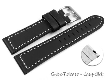 Bracelet montre à dégagement rapide cuir à boucle ardillon large noir 18mm 20mm 22mm 24mm