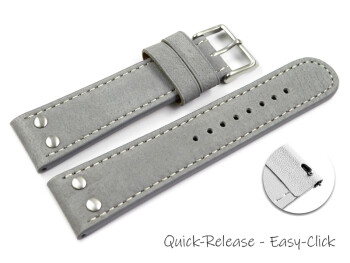 Bracelet montre à dégagement rapide buffle deau à rivets gris clair 20mm 22mm 24mm
