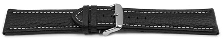 XL Bracelet montre à dégagement rapide cuir de veau grainé noir surpiqué 18mm 20mm 22mm 24mm