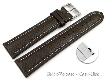 XL Bracelet montre à dégagement rapide cuir de veau grainé marron foncé couture blanche 18mm 20mm 22mm 24mm