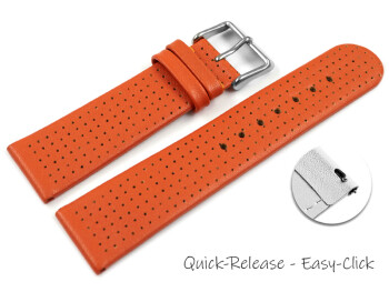 Bracelet montre à dégagement rapide dessin perforé cuir de veau orange 18mm 20mm 22mm 24mm