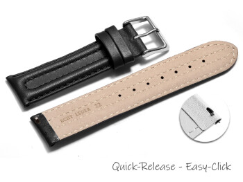 Bracelet montre à dégagement rapide cuir lisse rembourrage double noir 18mm 20mm 22mm