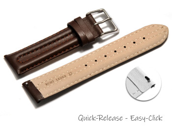 Bracelet montre à dégagement rapide cuir lisse rembourrage double marron foncé 18mm 20mm 22mm