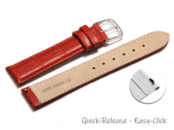 Bracelet montre à dégagement rapide cuir de veau grain croco rouge