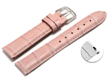 Bracelet montre à dégagement rapide cuir de veau grain croco rose