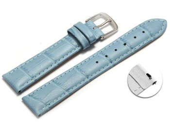 Bracelet montre à dégagement rapide cuir de veau grain croco bleu clair