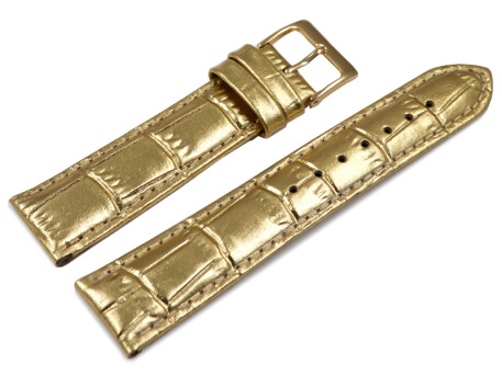 Bracelet montre-cuir de veau-grain croco-doré, 14,...