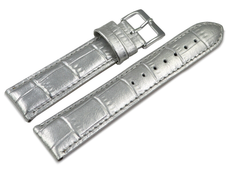 Bracelet Montre Cuir De Veau Grain Croco Argenté - 14 à 20mm - Neuf Avec étiquettes