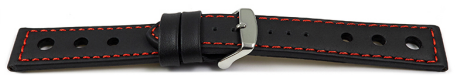 Bracelet montre - cuir de veau perfor - noir - couture rouge