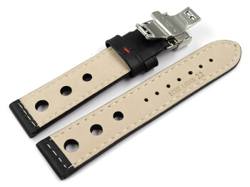 Bracelet de montre - cuir de veau perforé - noir -...