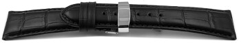 Bracelet montre-grain croco-dépl.-noir, 17,19,20,21,22,23 mm