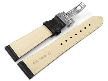 Bracelet montre-grain croco-dépl.-noir,...