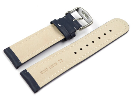 Bracelet De Montre En Cuir Bleu Foncé Brillant - Largeurs 18mm à 24mm - Avec Coutures En Zigzag - Neuf Avec étiquettes