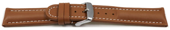 Bracelet montre cuir lisse - marron clair - surpiqué