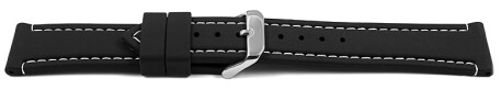 Bracelet montre noir coutures blanches en silicone 18mm 20mm 22mm 24mm