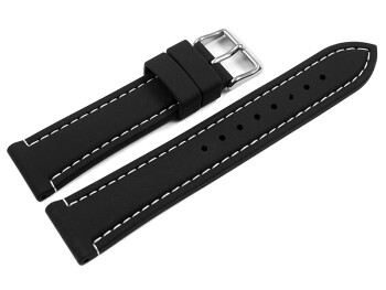 Bracelet montre noir coutures blanches en silicone 18mm...