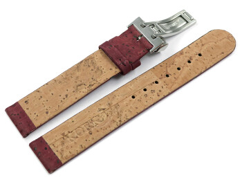 Bracelet montre boucle déployante VEGAN en liège bordeaux 20mm Acier