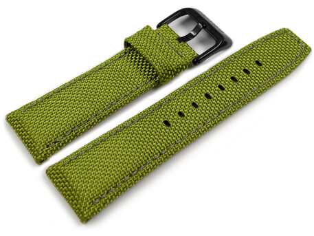 Bracelet montre vert F16584 mélange des matériaux cuir textile 
