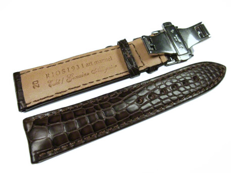 Bracelet montre en alligator-fait main-marr.f.-mat-dépl.papillon