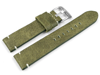 Bracelet montre cuir Vintage vert brun sans rembourrage 24mm Acier