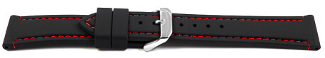 Bracelet montre noir avec coutures rouges en silicone 18mm 20mm 22mm 24mm